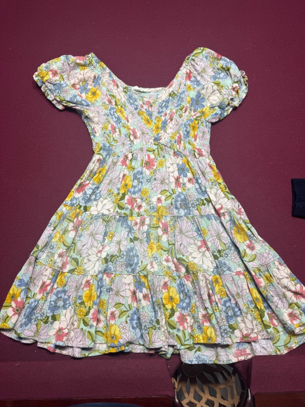 Angie Floral Smocked Dress in Yellow Blue Pink Green